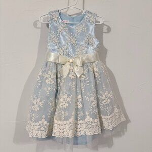 Bonnie Baby Baby Girls Sleeveless Scalloped Embroidered Mesh Dress blue size 4T